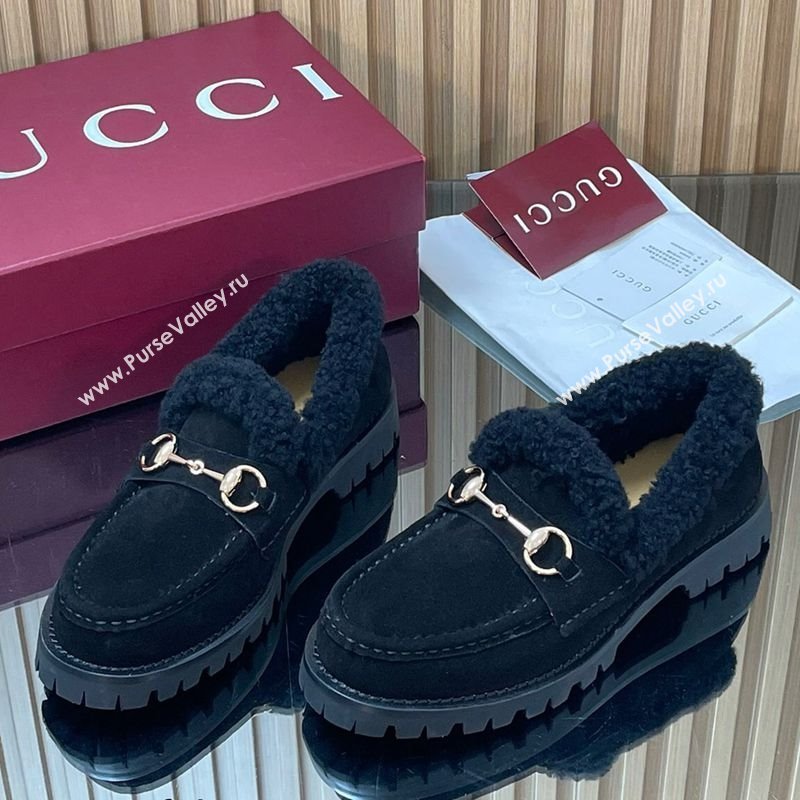 Gucci Wool and Suede Loafers with Horsebit Black 2025 836060 (MD-251218042)