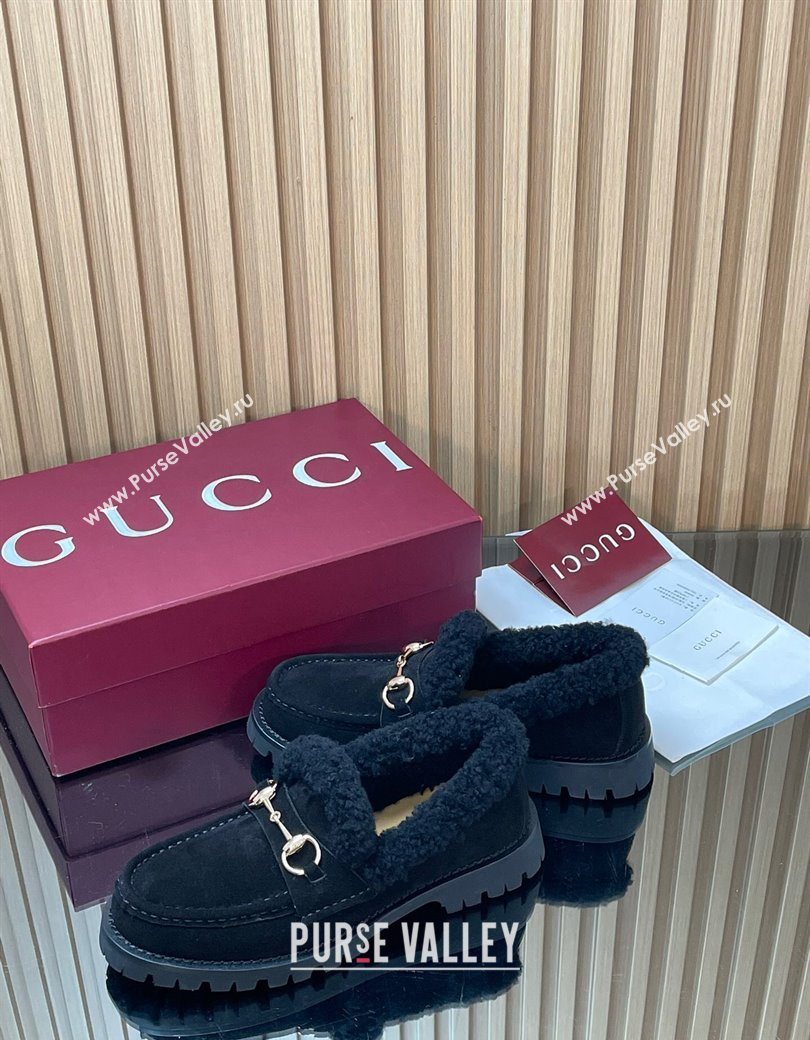 Gucci Wool and Suede Loafers with Horsebit Black 2025 836060 (MD-251218042)