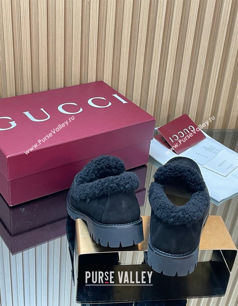 Gucci Wool and Suede Loafers with Horsebit Black 2025 836060 (MD-251218042)