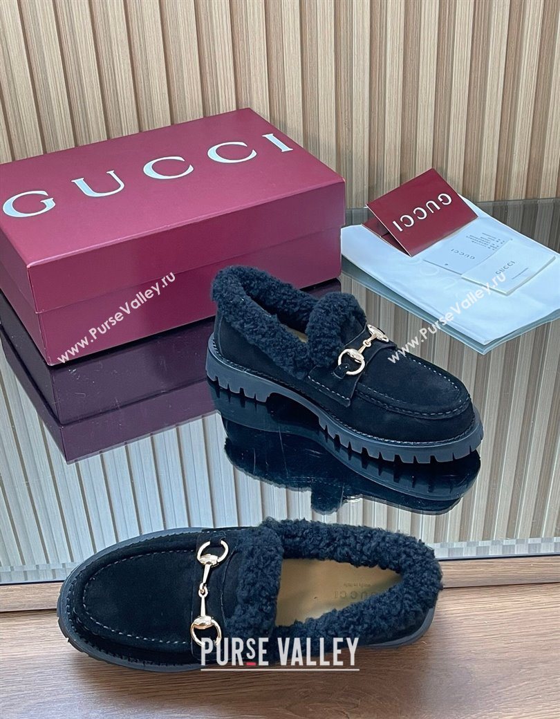 Gucci Wool and Suede Loafers with Horsebit Black 2025 836060 (MD-251218042)