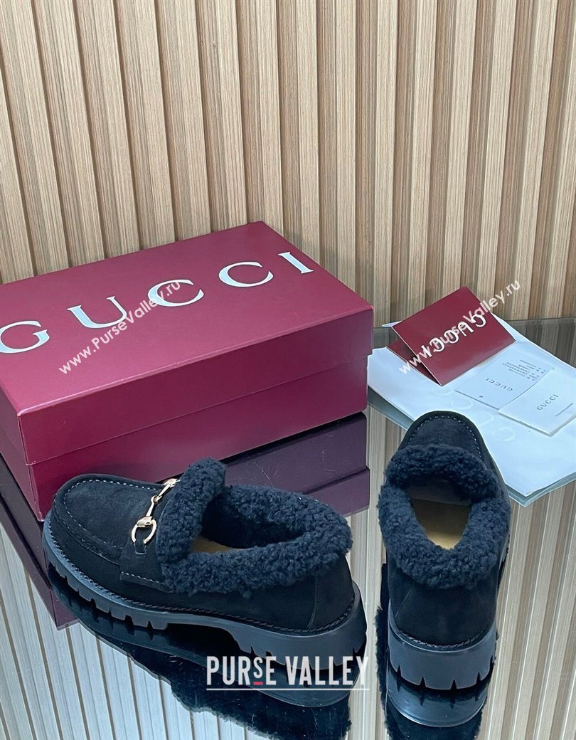 Gucci Wool and Suede Loafers with Horsebit Black 2025 836060 (MD-251218042)