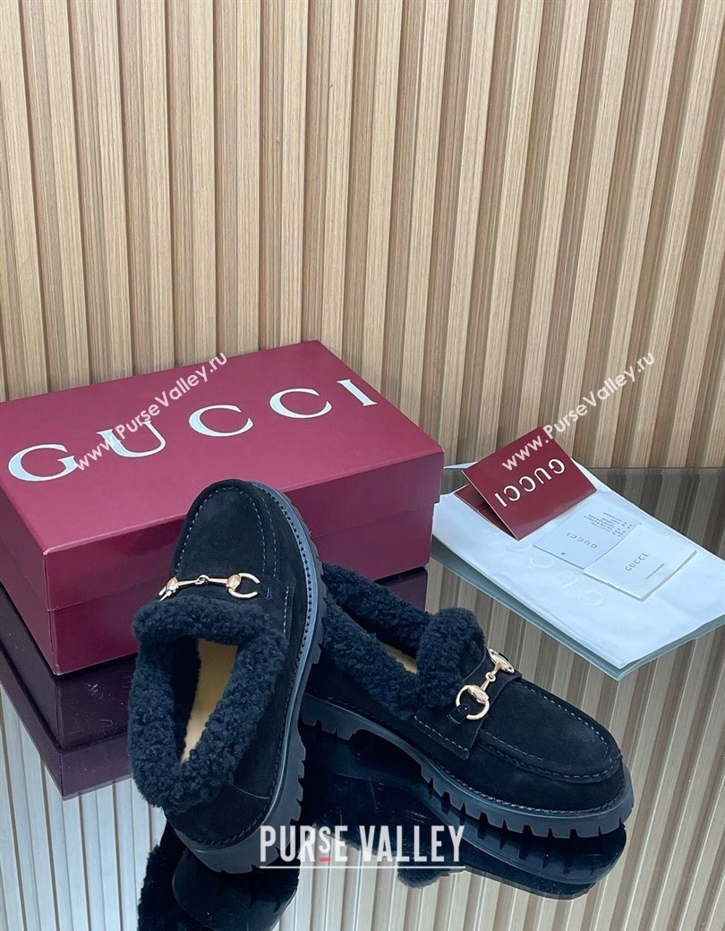 Gucci Wool and Suede Loafers with Horsebit Black 2025 836060 (MD-251218042)
