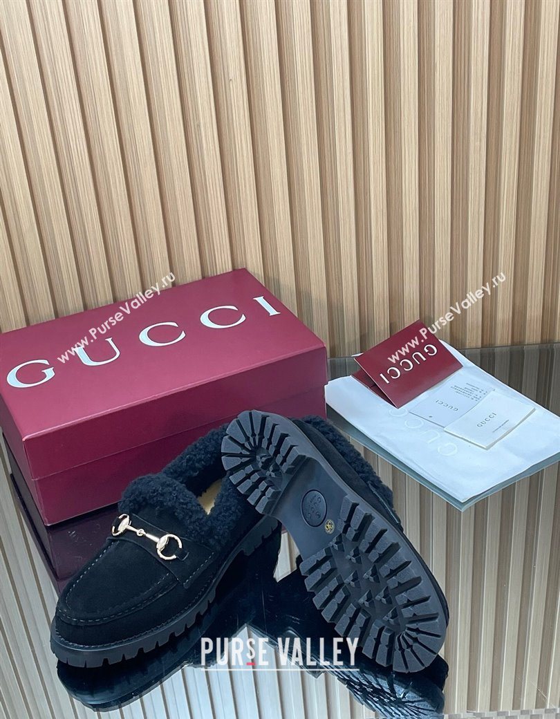 Gucci Wool and Suede Loafers with Horsebit Black 2025 836060 (MD-251218042)