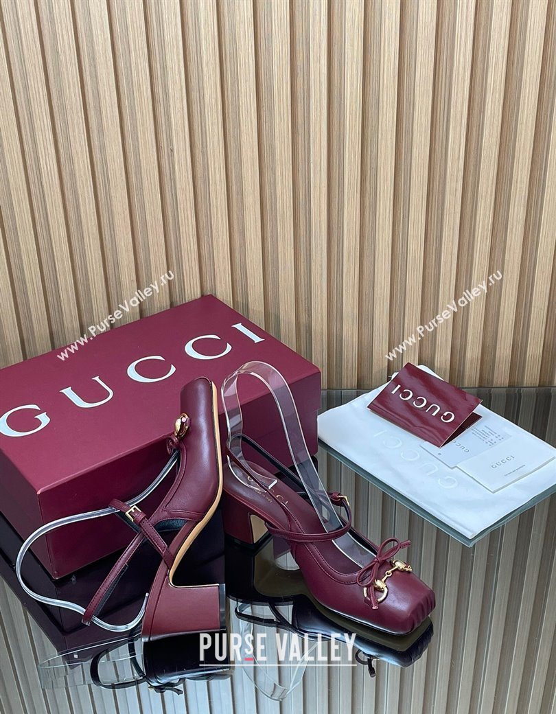 Gucci Horsebit Slingback Pumps 6.5cm in Calf Leather Dark Burgundy 2025 850327 (SS-251218019)