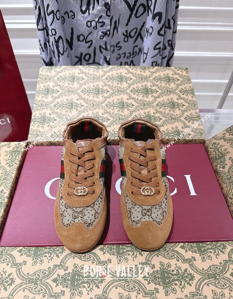 Gucci Shift Sneakers in Suede and GG Strass Brown/Beige 2025 859221 (SS-251218043)