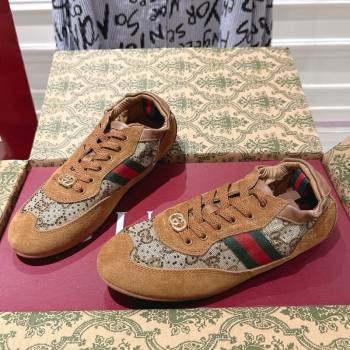 Gucci Shift Sneakers in Suede and GG Strass Brown/Beige 2025 859221 (SS-251218043)
