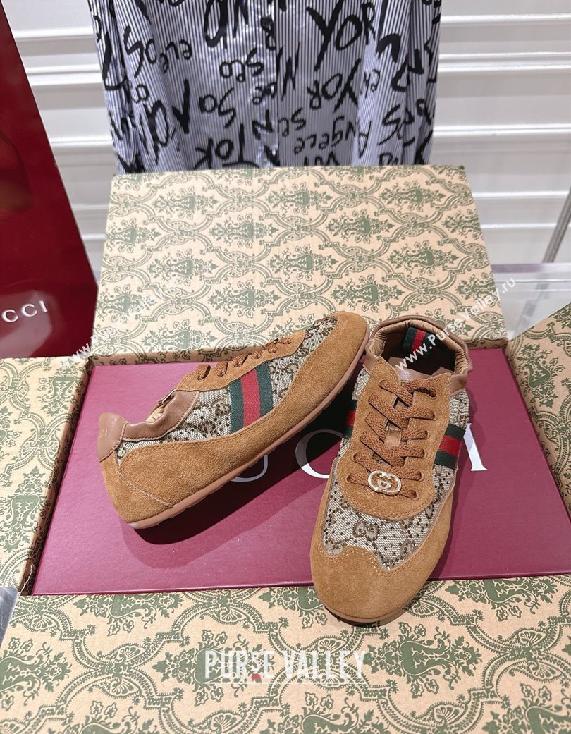 Gucci Shift Sneakers in Suede and GG Strass Brown/Beige 2025 859221 (SS-251218043)