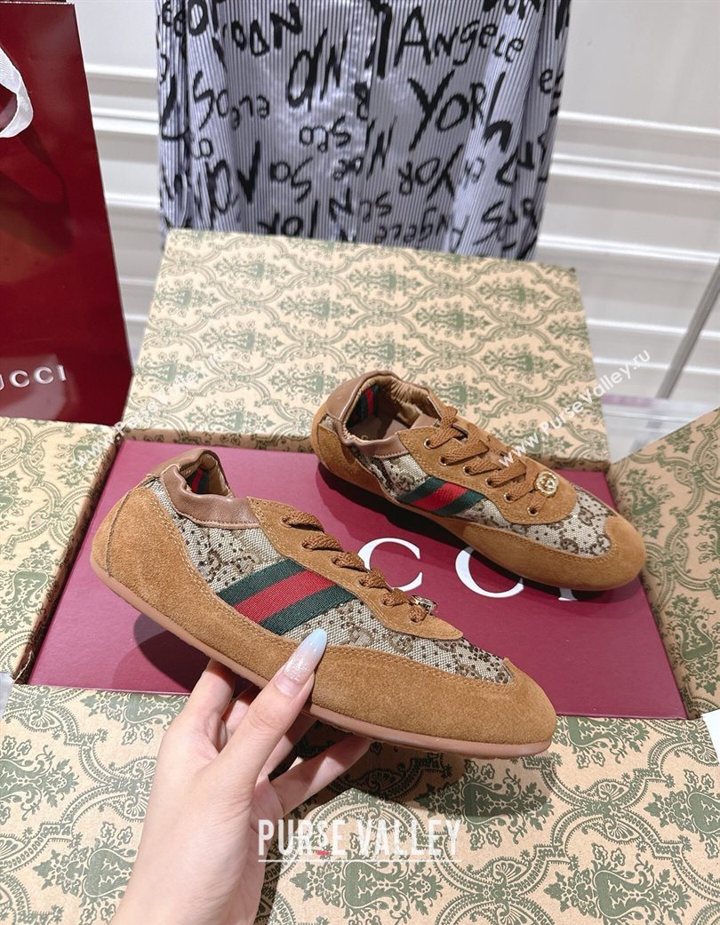 Gucci Shift Sneakers in Suede and GG Strass Brown/Beige 2025 859221 (SS-251218043)