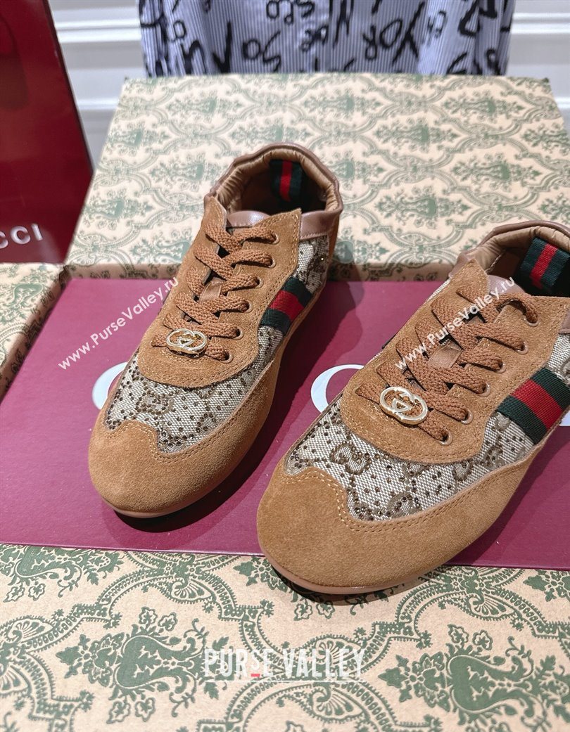 Gucci Shift Sneakers in Suede and GG Strass Brown/Beige 2025 859221 (SS-251218043)