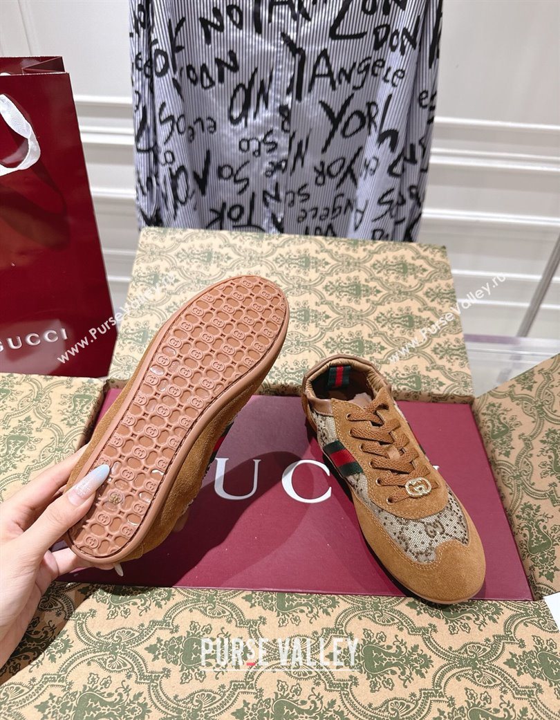 Gucci Shift Sneakers in Suede and GG Strass Brown/Beige 2025 859221 (SS-251218043)