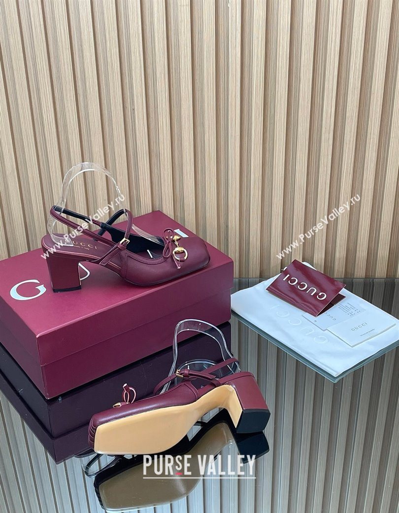 Gucci Horsebit Slingback Pumps 6.5cm in Calf Leather Dark Burgundy 2025 850327 (SS-251218019)