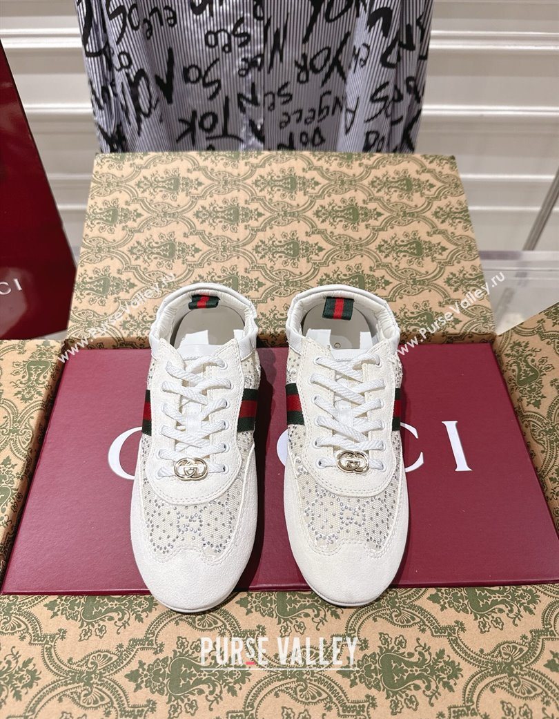 Gucci Shift Sneakers in Suede and GG Strass White 2025 859221 (SS-251218044)