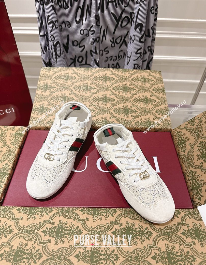 Gucci Shift Sneakers in Suede and GG Strass White 2025 859221 (SS-251218044)