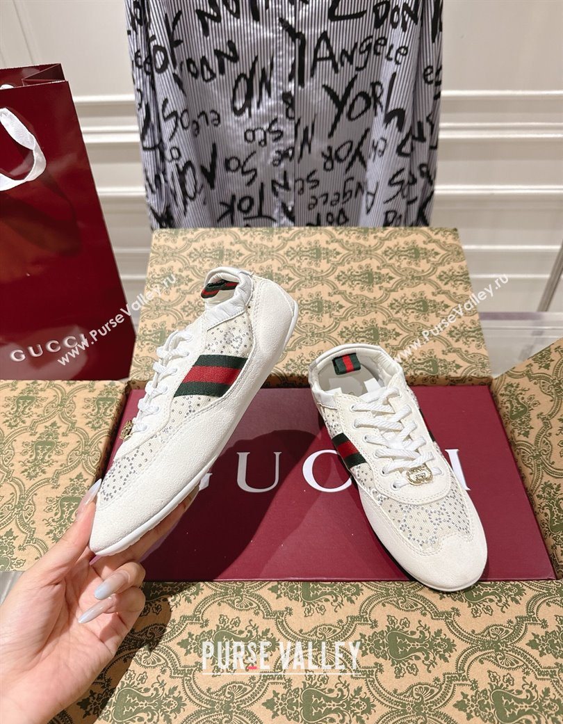 Gucci Shift Sneakers in Suede and GG Strass White 2025 859221 (SS-251218044)