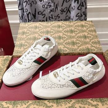 Gucci Shift Sneakers in Suede and GG Strass White 2025 859221 (SS-251218044)