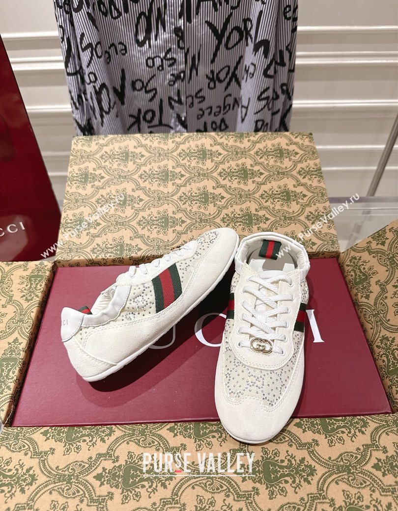 Gucci Shift Sneakers in Suede and GG Strass White 2025 859221 (SS-251218044)