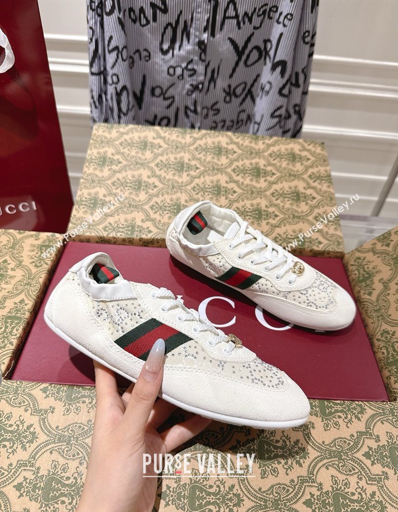 Gucci Shift Sneakers in Suede and GG Strass White 2025 859221 (SS-251218044)