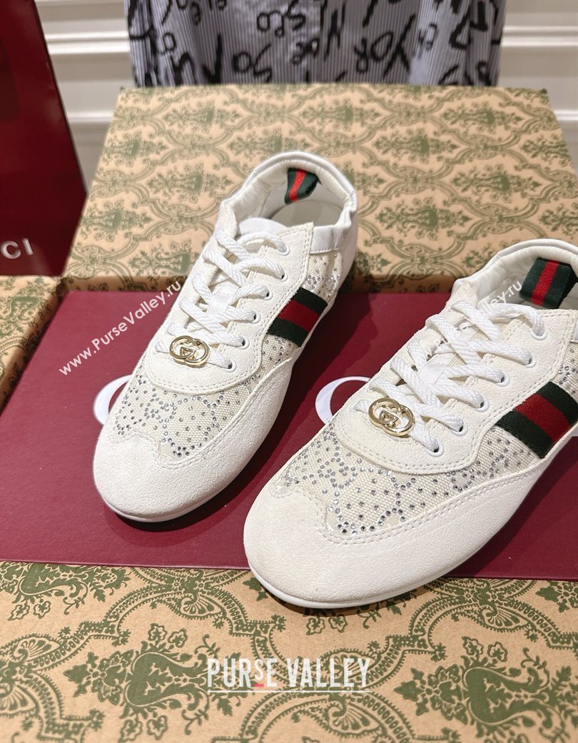Gucci Shift Sneakers in Suede and GG Strass White 2025 859221 (SS-251218044)