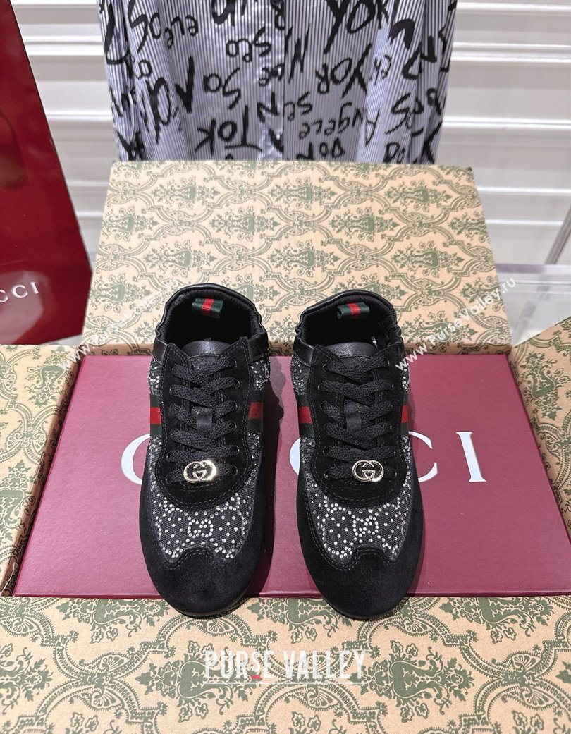Gucci Shift Sneakers in Suede and GG Strass Black 2025 859221 (SS-251218045)