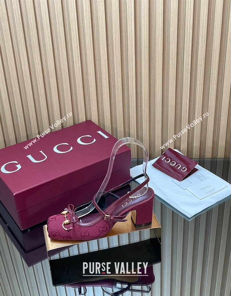 Gucci Horsebit Slingback Pumps 6.5cm in GG Canvas Red 2025 850327 (SS-251218020)