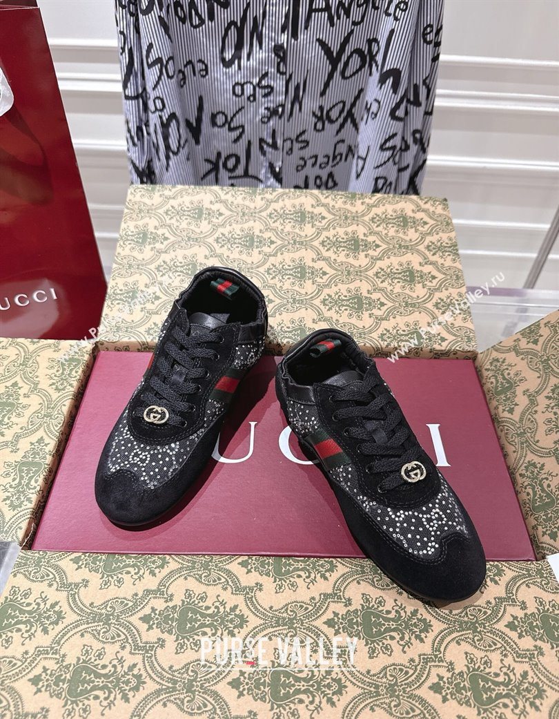 Gucci Shift Sneakers in Suede and GG Strass Black 2025 859221 (SS-251218045)