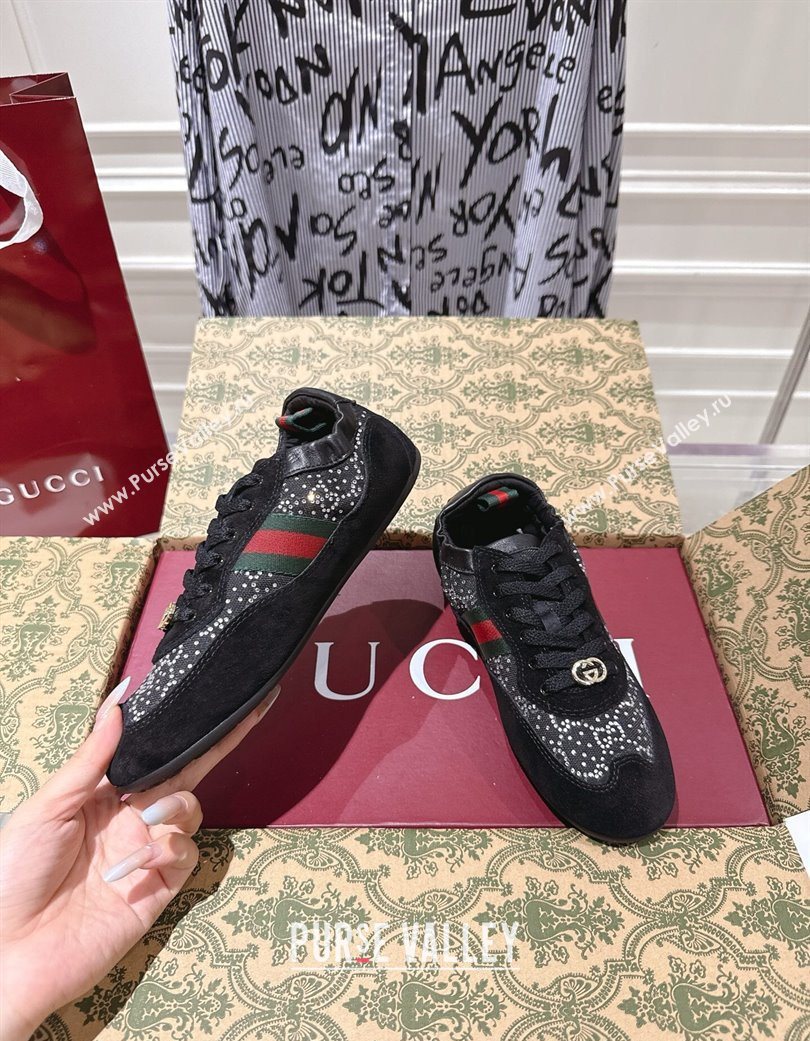 Gucci Shift Sneakers in Suede and GG Strass Black 2025 859221 (SS-251218045)