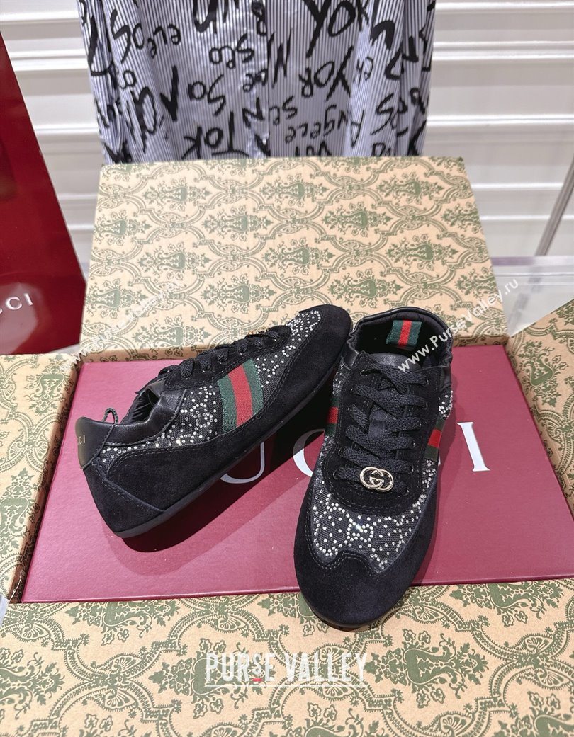 Gucci Shift Sneakers in Suede and GG Strass Black 2025 859221 (SS-251218045)