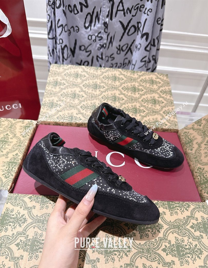 Gucci Shift Sneakers in Suede and GG Strass Black 2025 859221 (SS-251218045)