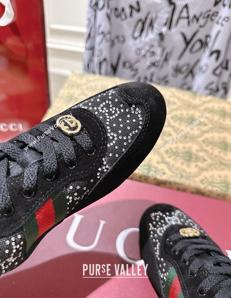 Gucci Shift Sneakers in Suede and GG Strass Black 2025 859221 (SS-251218045)