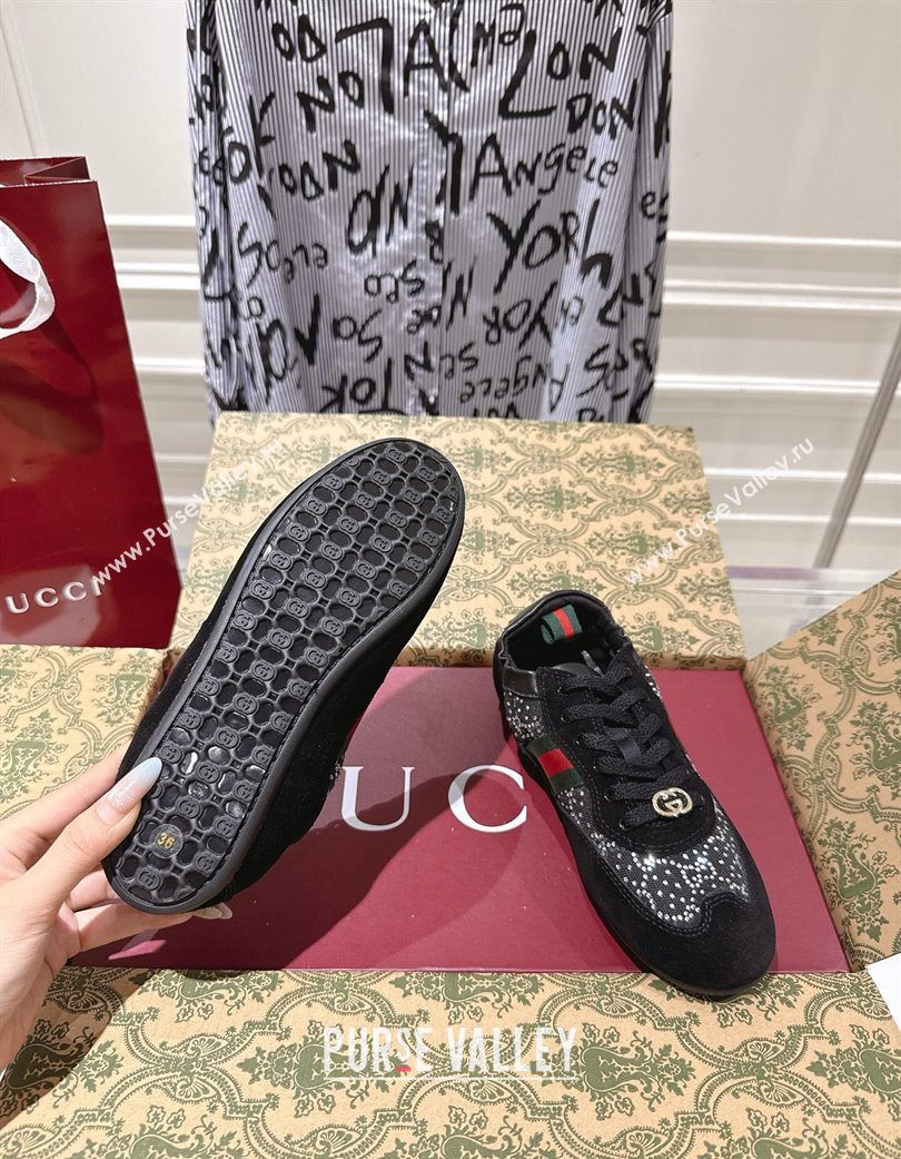 Gucci Shift Sneakers in Suede and GG Strass Black 2025 859221 (SS-251218045)