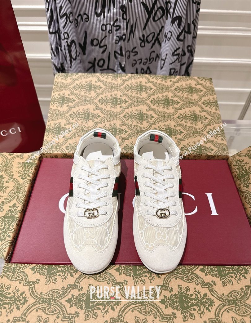 Gucci Shift Sneakers in Suede and GG Canvas White 2025 859221 (SS-251218046)