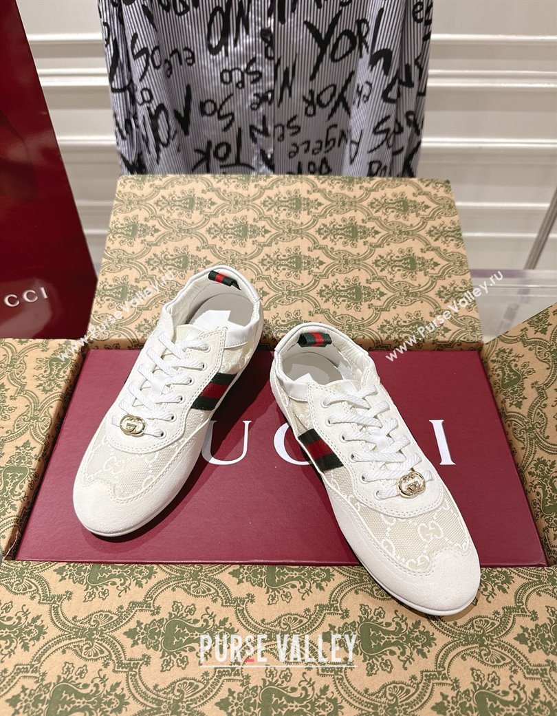 Gucci Shift Sneakers in Suede and GG Canvas White 2025 859221 (SS-251218046)