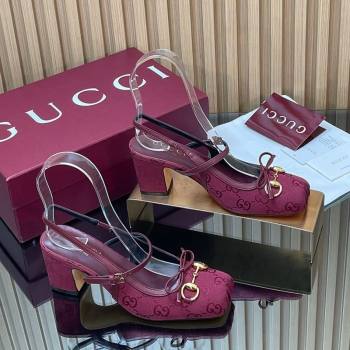 Gucci Horsebit Slingback Pumps 6.5cm in GG Canvas Red 2025 850327 (SS-251218020)