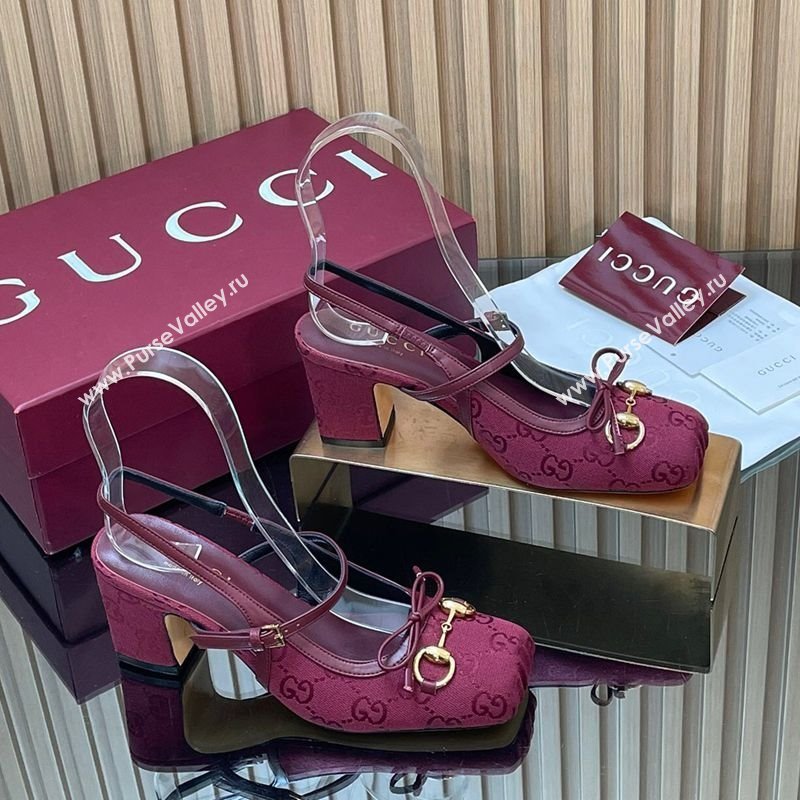 Gucci Horsebit Slingback Pumps 6.5cm in GG Canvas Red 2025 850327 (SS-251218020)