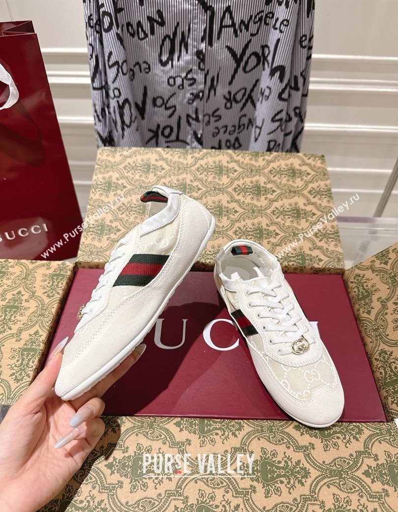 Gucci Shift Sneakers in Suede and GG Canvas White 2025 859221 (SS-251218046)