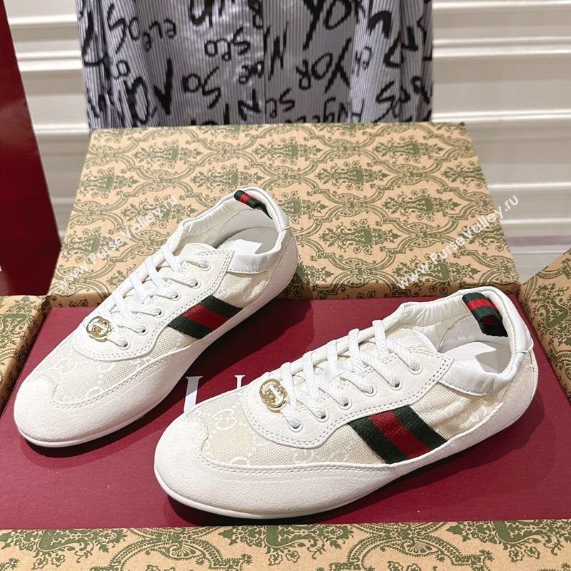 Gucci Shift Sneakers in Suede and GG Canvas White 2025 859221 (SS-251218046)