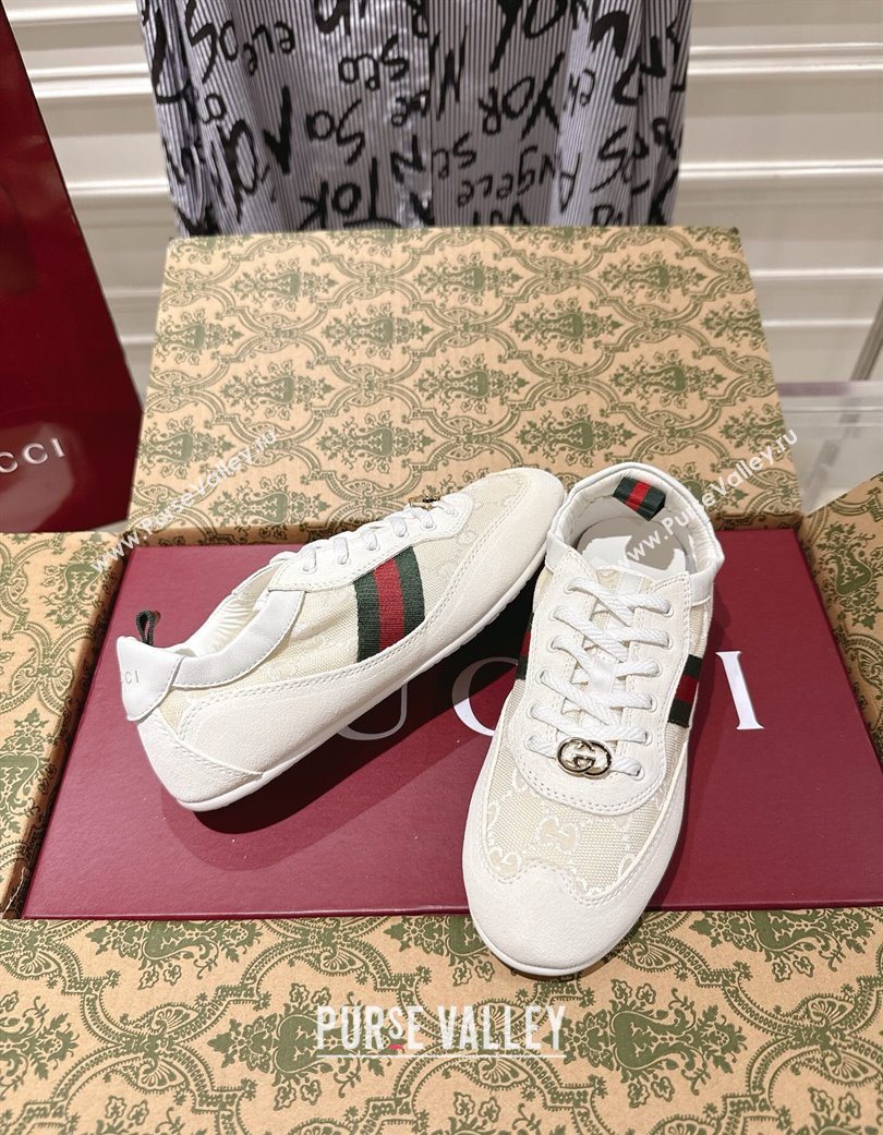 Gucci Shift Sneakers in Suede and GG Canvas White 2025 859221 (SS-251218046)