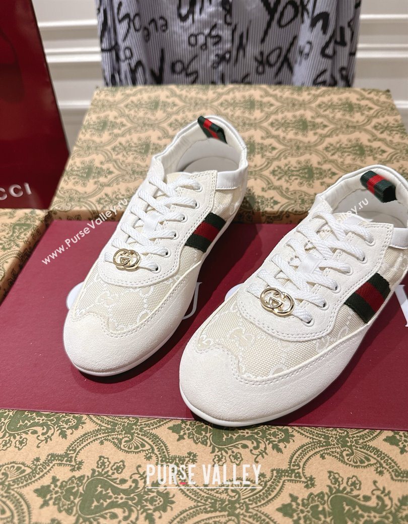 Gucci Shift Sneakers in Suede and GG Canvas White 2025 859221 (SS-251218046)