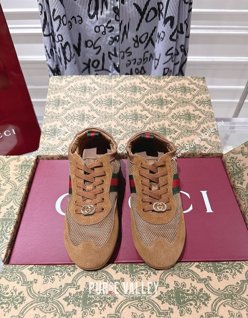 Gucci Shift Sneakers in Suede and Mesh Brown 2025 859221 (SS-251218047)