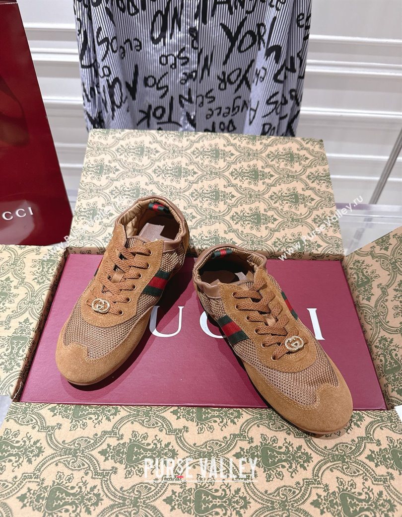 Gucci Shift Sneakers in Suede and Mesh Brown 2025 859221 (SS-251218047)