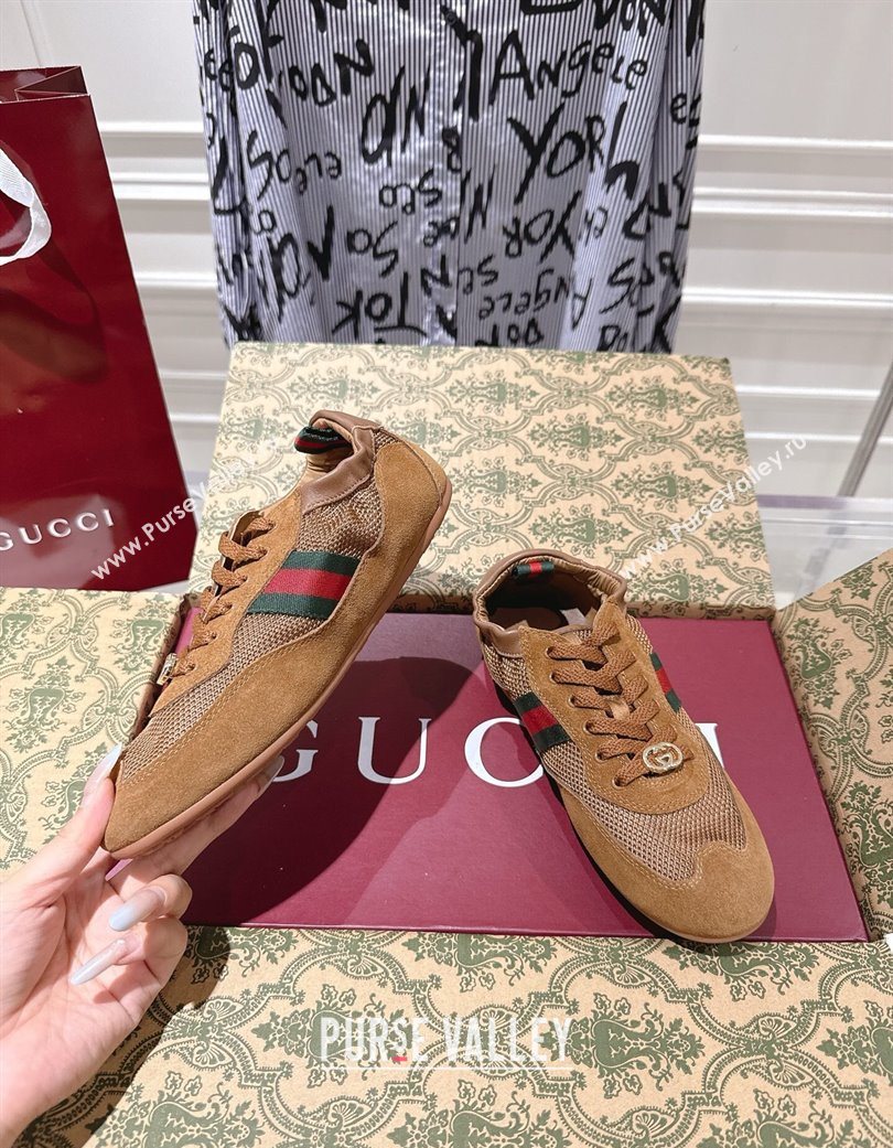 Gucci Shift Sneakers in Suede and Mesh Brown 2025 859221 (SS-251218047)