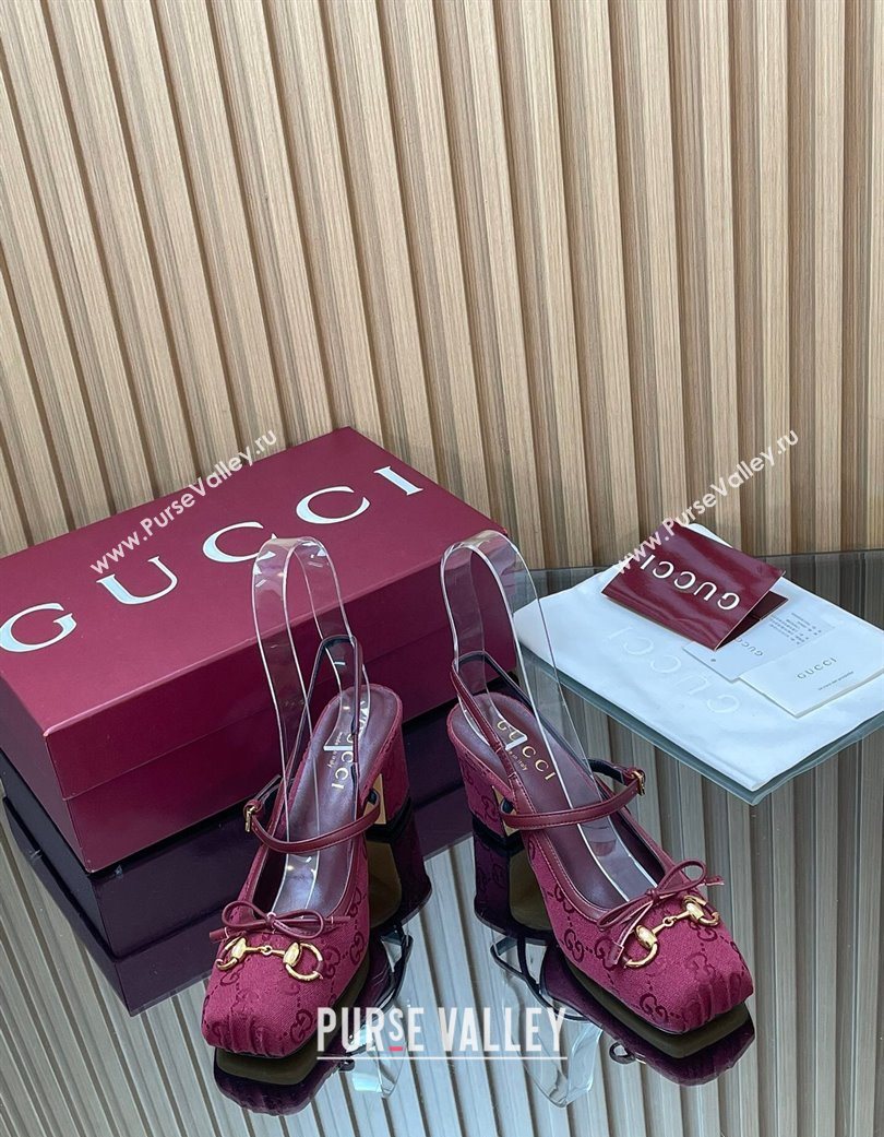 Gucci Horsebit Slingback Pumps 6.5cm in GG Canvas Red 2025 850327 (SS-251218020)