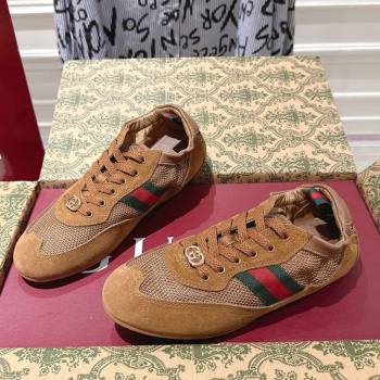 Gucci Shift Sneakers in Suede and Mesh Brown 2025 859221 (SS-251218047)