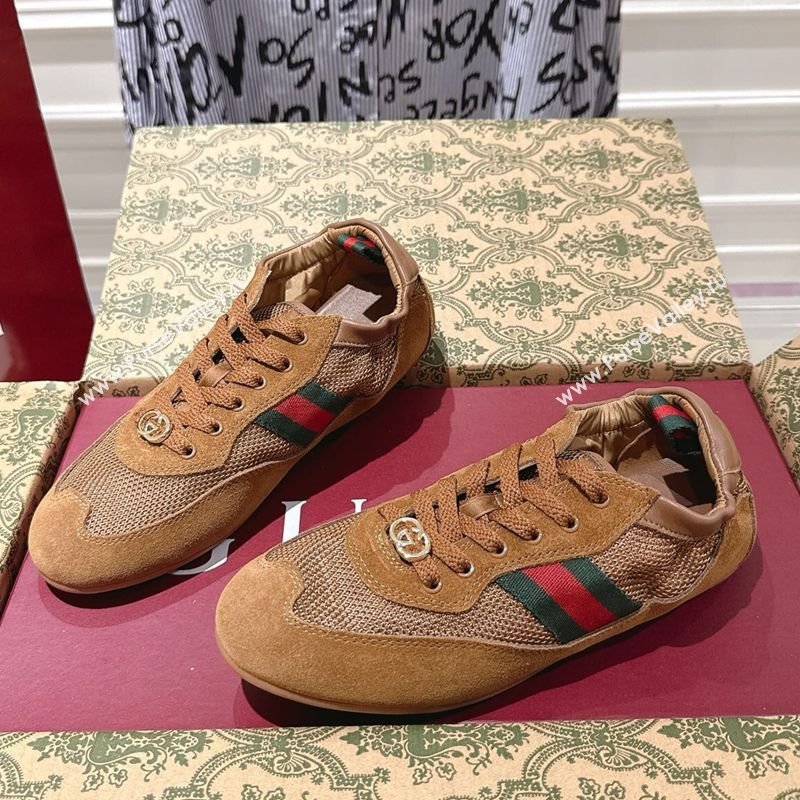 Gucci Shift Sneakers in Suede and Mesh Brown 2025 859221 (SS-251218047)