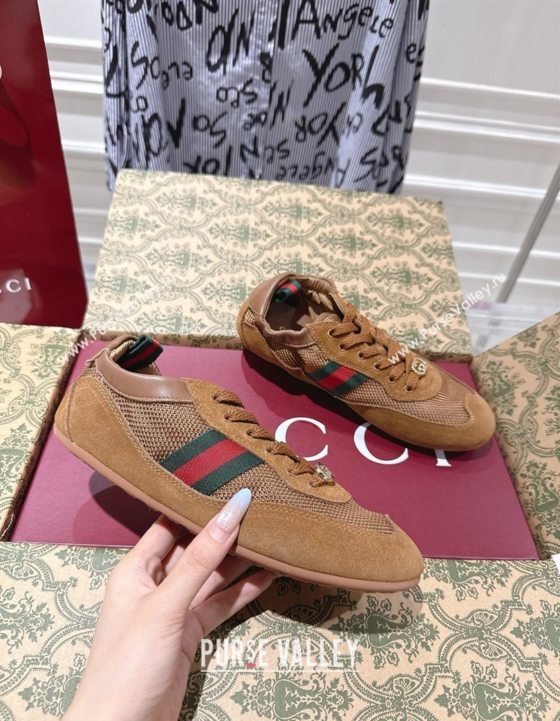Gucci Shift Sneakers in Suede and Mesh Brown 2025 859221 (SS-251218047)