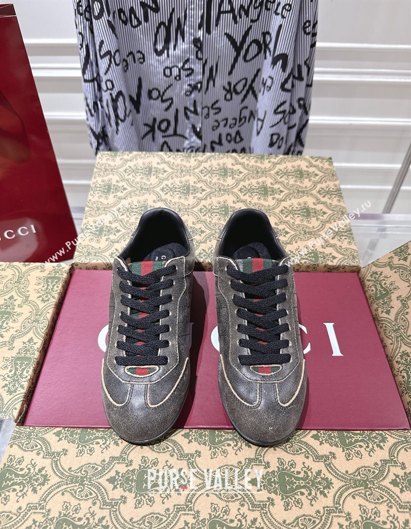 Gucci Shift Sneakers in Washed-Effect Leather Black 2025 857016 (SS-251218049)