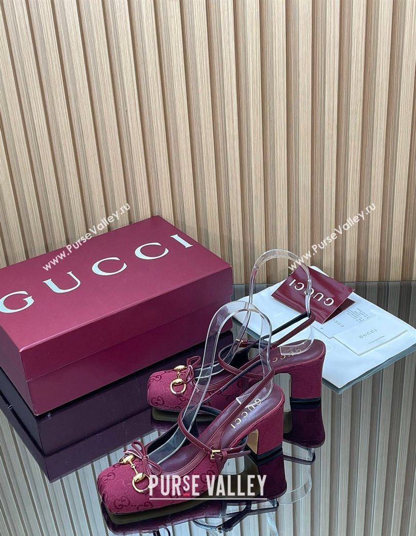 Gucci Horsebit Slingback Pumps 6.5cm in GG Canvas Red 2025 850327 (SS-251218020)