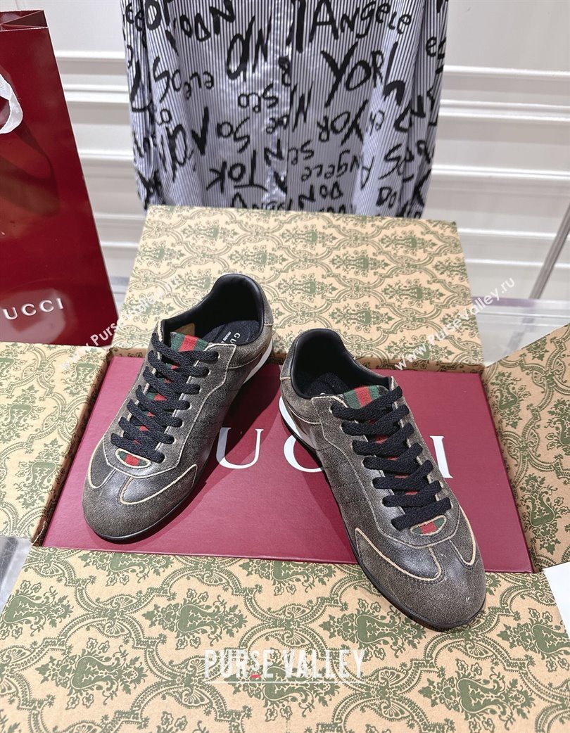 Gucci Shift Sneakers in Washed-Effect Leather Black 2025 857016 (SS-251218049)