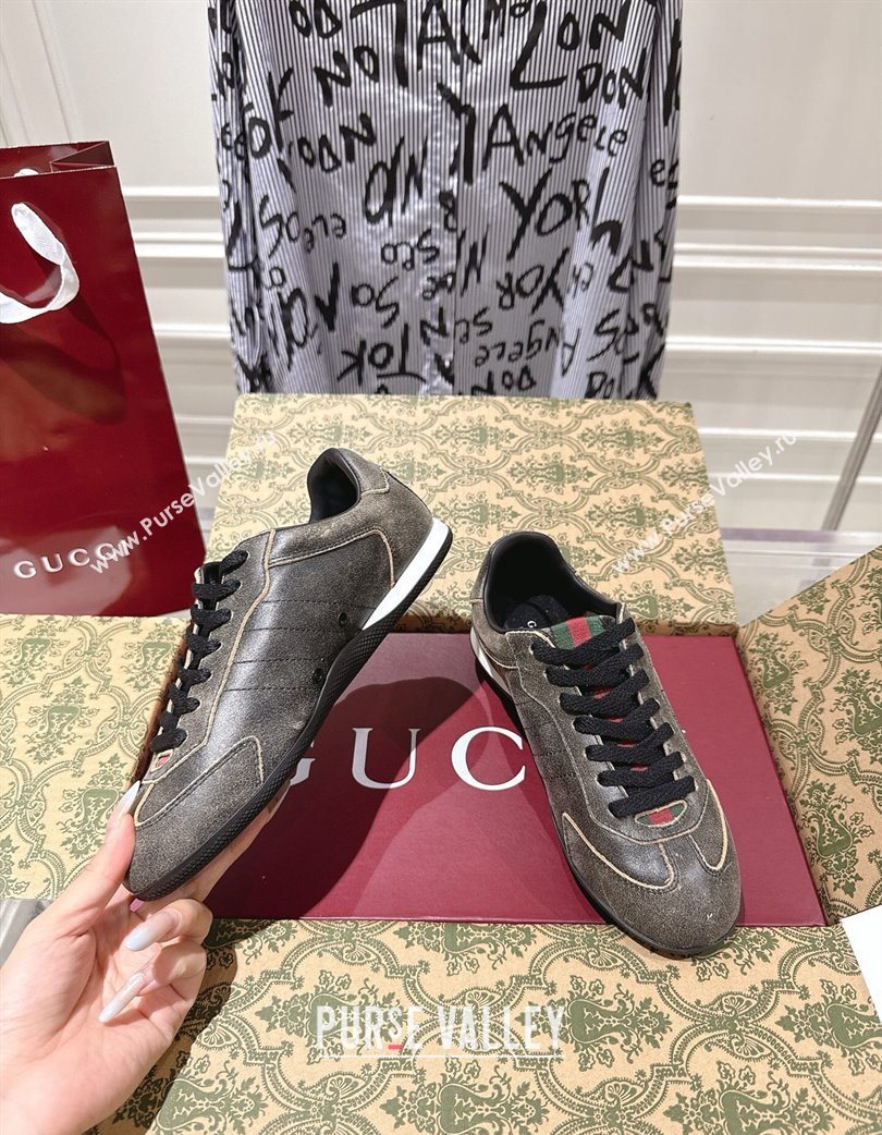 Gucci Shift Sneakers in Washed-Effect Leather Black 2025 857016 (SS-251218049)