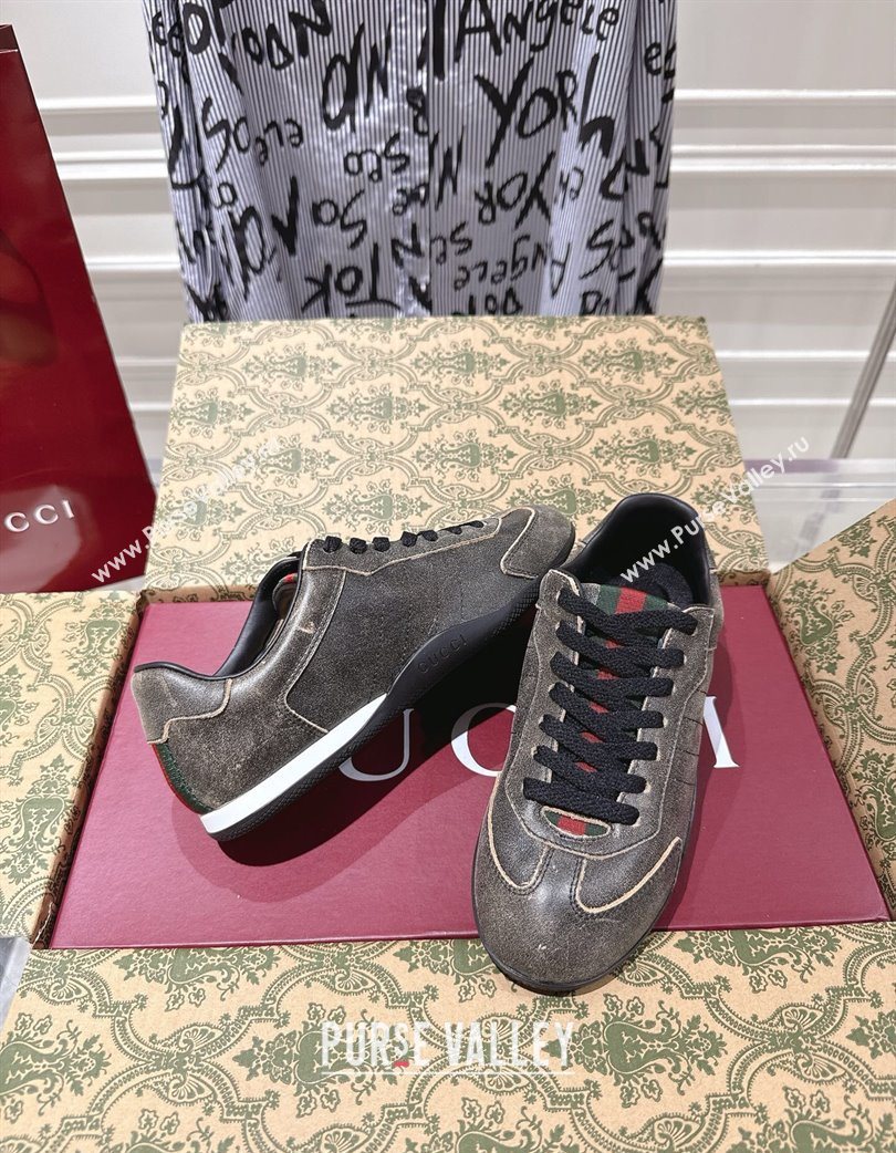 Gucci Shift Sneakers in Washed-Effect Leather Black 2025 857016 (SS-251218049)